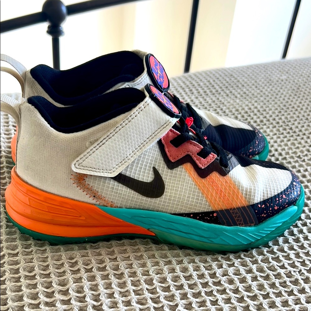 Tune Squad Nike Kids White, Orange, and Teal Sneakers